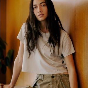 Buck Mason Pima Cropped Easy Crew in Oyster Venice Wash